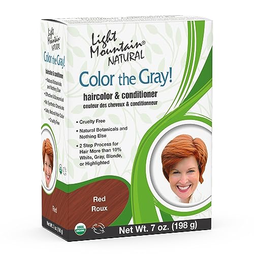 Light Mountain Henna Hair Color & Conditioner, Color the Gray - Red, 2-Step Chemical-Free, Semi-Permanent for White, Gray & Blonde Hair + 4 Clips Beauty & Personal Care LIGHT MOUNTAIN
