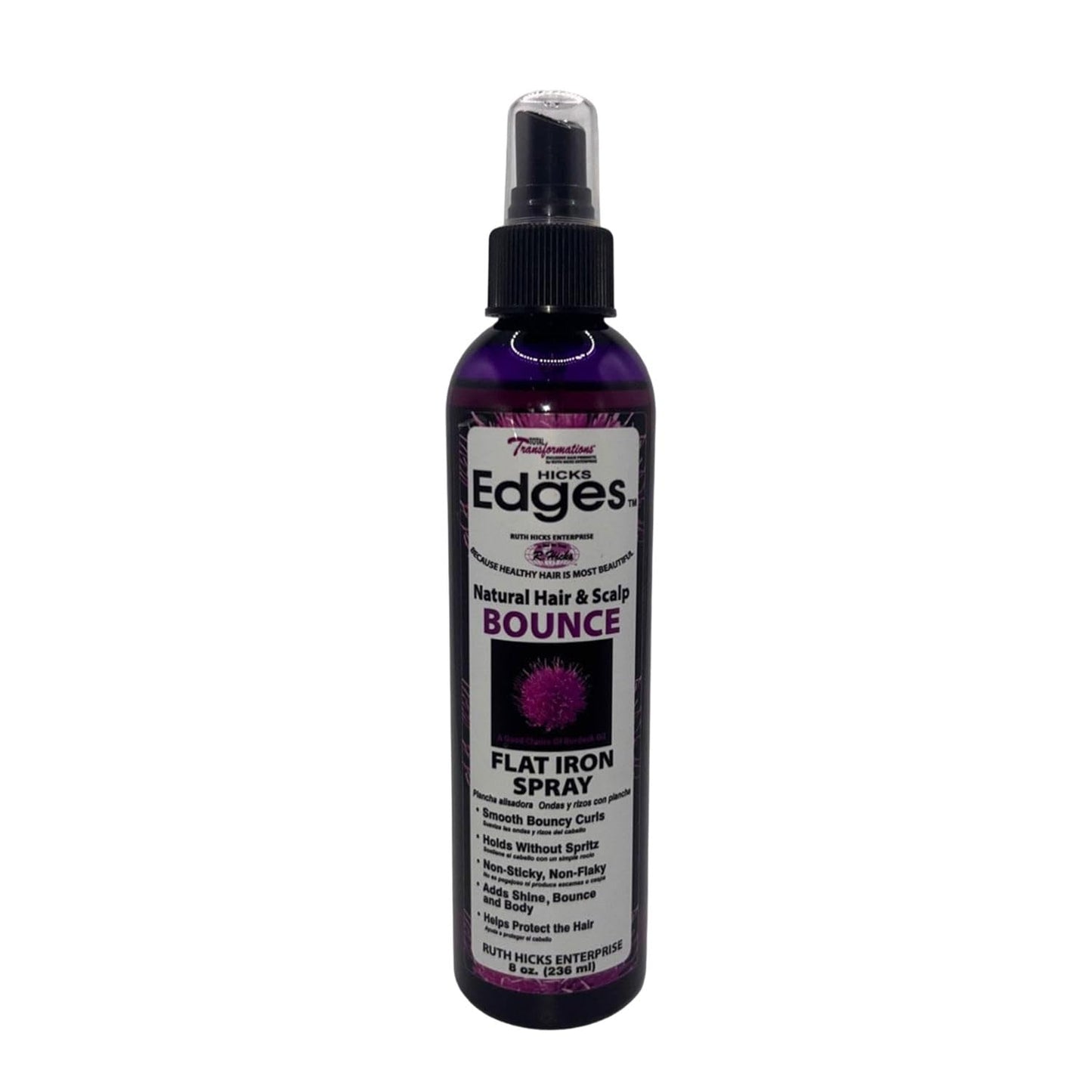 Hicks Edges Natural Hair and Scalp Bounce Flat Iron Spray, Smooth Bouncy Curls, Holds without Spritz with Heat Protection, Non-Sticky and Non Flaky Beauty & Personal Care Ruth Hicks Enterprise