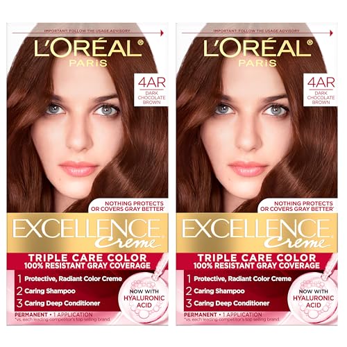 L'Oreal Paris Excellence Crème Permanent Hair Dye, Triple Care Hair Color with Hyaluronic Acid for 100% Gray Coverage, 4AR Dark Chocolate Brown, 1 Kit Beauty & Personal Care L'Oreal Paris