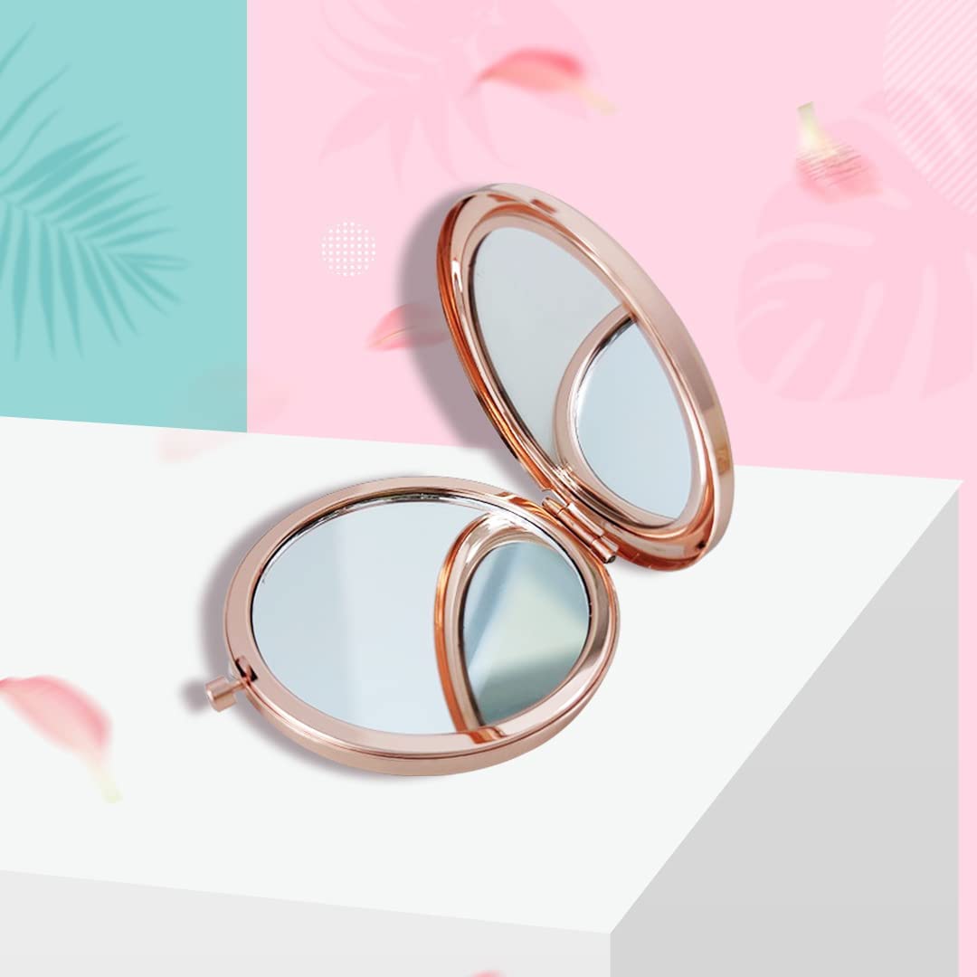 WOOYALIN Magnifying Compact Double-Sided 1X/2X Round Pocket Handheld Travel Makeup Portable Pocket Mirror Rose Glod Beauty & Personal Care WOOYALIN