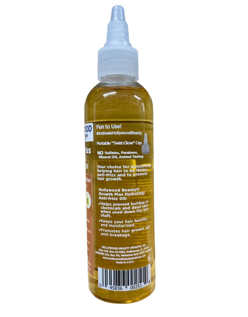 Hollywood Beauty Growth+: Hydrating/Anti-Frizz Oil With Jojoba 4 Oz (Pack Of 2)