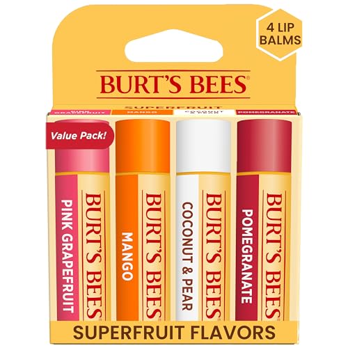 Burt's Bees Lip Balm - Pink Grapefruit, Mango, Coconut & Pear, and Pomegranate Pack, Lip Moisturizer With Beeswax, Tint-Free, Natural Origin Beauty & Personal Care Burt's Bees
