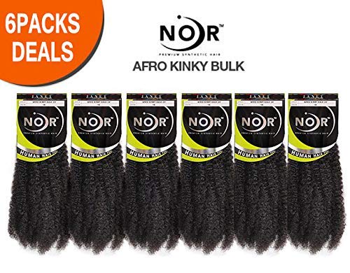 Janet Collection Synthetic Hair Braids Noir Afro Kinky Bulk 24" (6-Pack, 1B)