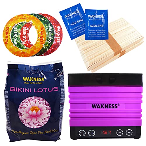 Waxness Bikini Lotus Stripless Waxing Kit with W-CUBE Digital Wax Heater, 0.8 lb (400 g) Hard Wax Beads - Rosin-Free Bikini Wax for Sensitive Areas Beauty and Personal Care Waxness