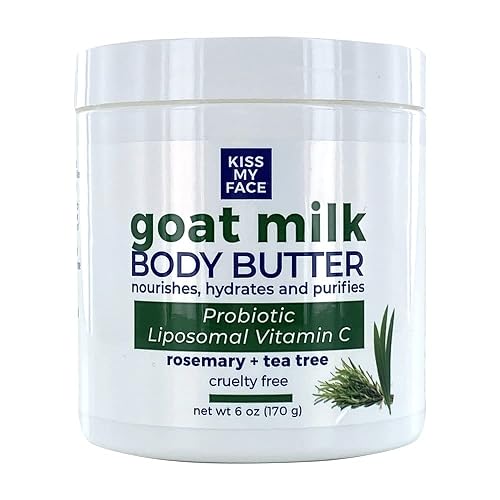 Kiss My Face Goat Milk Body Butter - Rosemary + Tea Tree - Antioxidant Blend of Olive Oil, Aloe & Liposomal Vitamin C - 3XBIOTIC Complex Beauty & Personal Care Kiss My Face