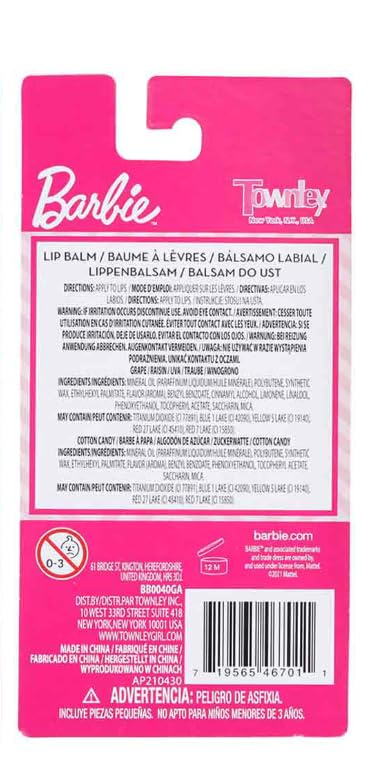 Barbie 2 Lip Balm with Flavors Include Blue Blueberry and Pink Cotton Candy - Lip Balm on Card - 2 Shimmery Lip Balms Beauty & Personal Care Townley Girl
