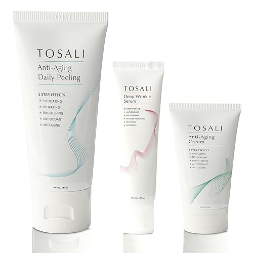 TOSALI Anti Aging Skincare Set - Daily Peeling Mask (6.8 oz), Deep Wrinkle Serum (1.7 fl oz) & Face Cream (1.7 oz) - Hydrating, Brightening, Wrinkle Beauty & Personal Care TOSALI