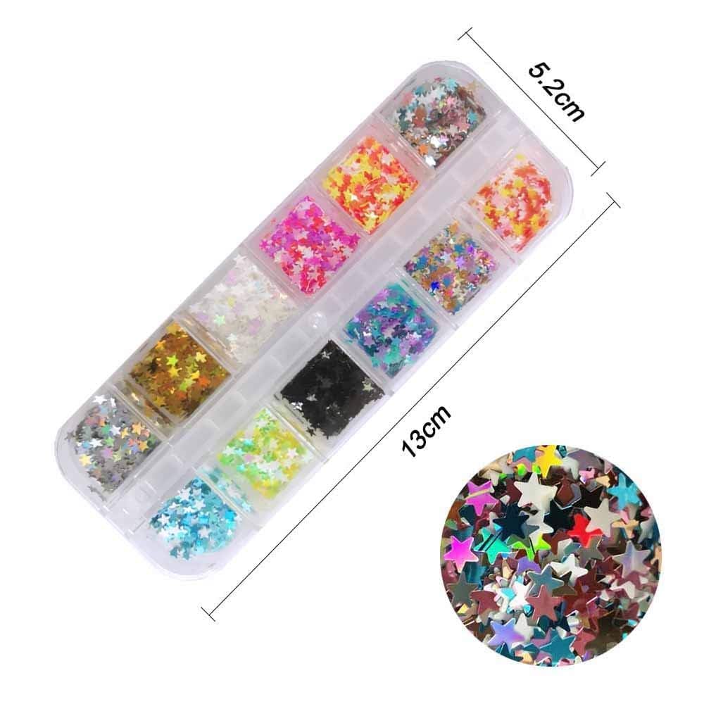 EBANKU Star Glitter Confetti, 24 Boxes Holographic Sequins 3D Laser Nail Art Flakes Colorful Nail Glitter Manicure Decals Nail Decoration Beauty & Personal Care EBANKU