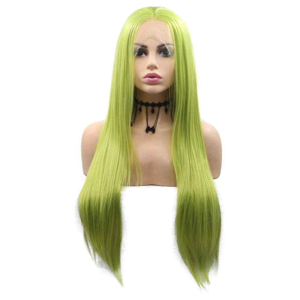 Fresh Green Lace Front Wigs for Women Long Silky Soft Pastel Neon Synthetic Real Hair Wig Pre Plucked Hairline Avocado Green Handmade Wigs