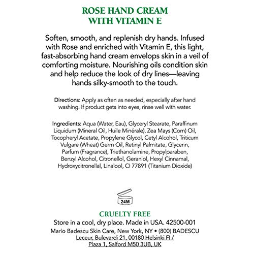 Mario Badescu Rose Hand Cream with Vitamin E for Men and Women, Non-Greasy, Light and Fast-Absorbing Hand Cream for Dry Cracked Hands, Ideal for All Beauty & Personal Care Mario Badescu