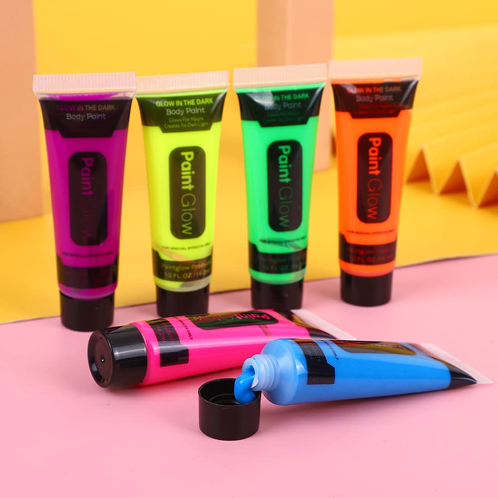 Black Light Neon Face and Body Paint Glow in the Dark Paint Halloween Blacklight Glow Party 6 Color 24 tubes Beauty & Personal Care Xmifer