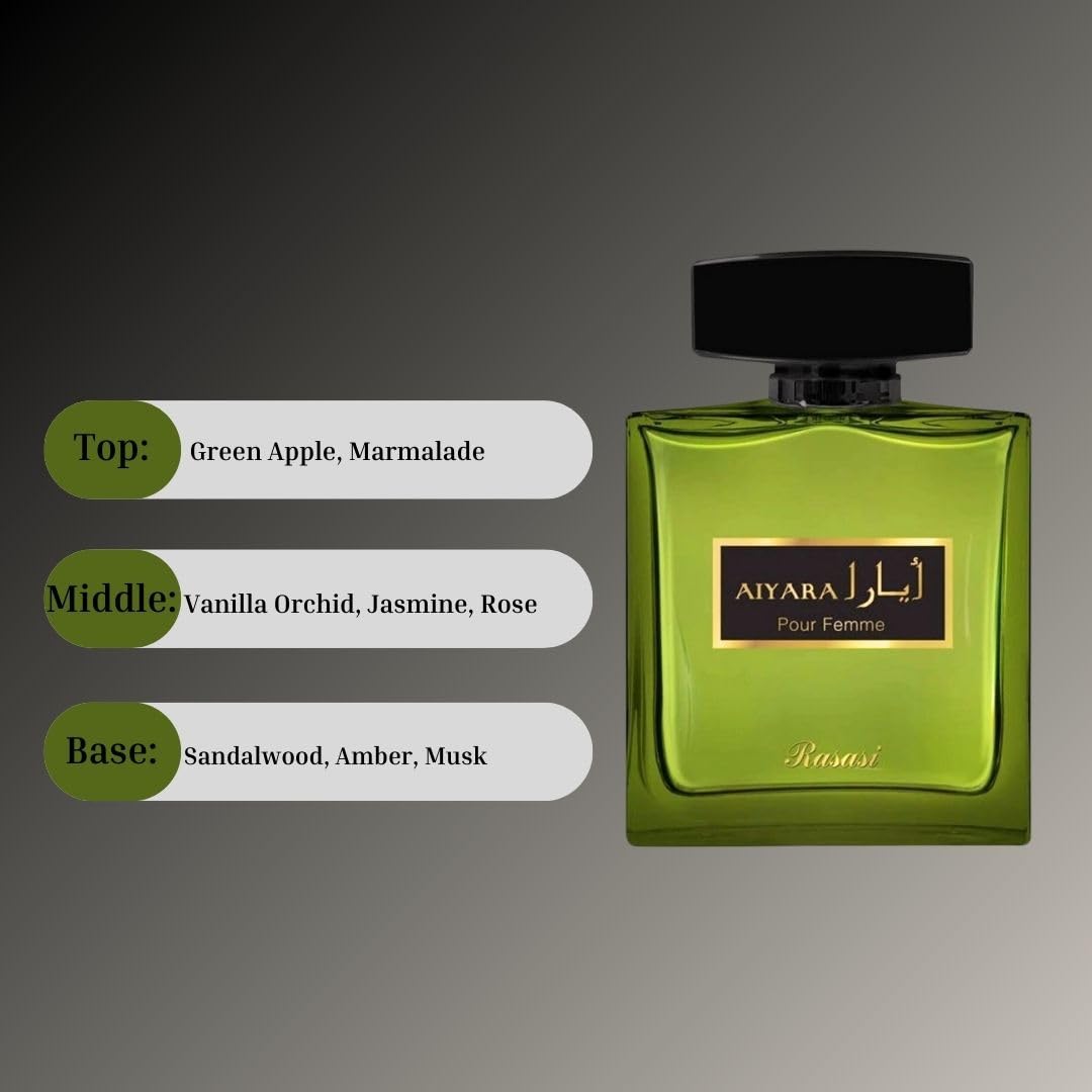 RASASI Aiyara Eau De Parfum for Women - 100ML (3.38 OZ) Arabian Perfume Spray, Refreshing, Floral and Captivating Fragrance, Long Lasting, Luxurious Beauty & Personal Care RASASI