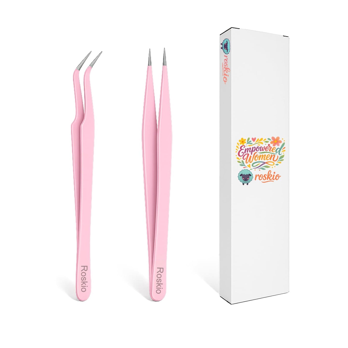 Roskio Nail Tweezer, 2pcs Stainless Steel Straight & Curved Nail Art Tweezers for Stickers, Rhinestone, Eyelash Extension, Nail Stickers, Cuticle Beauty & Personal Care ROSKIO
