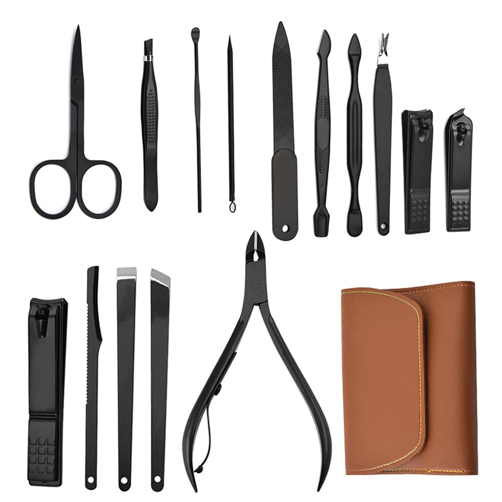16 Pieces Manicure Set, Pedicure Kit, Nail Clippers, Stainless Steel Professional Personal Care Tool Kit, Nail Tools with Brown Case, Gifts for Men Beauty & Personal Care Lemon Shane