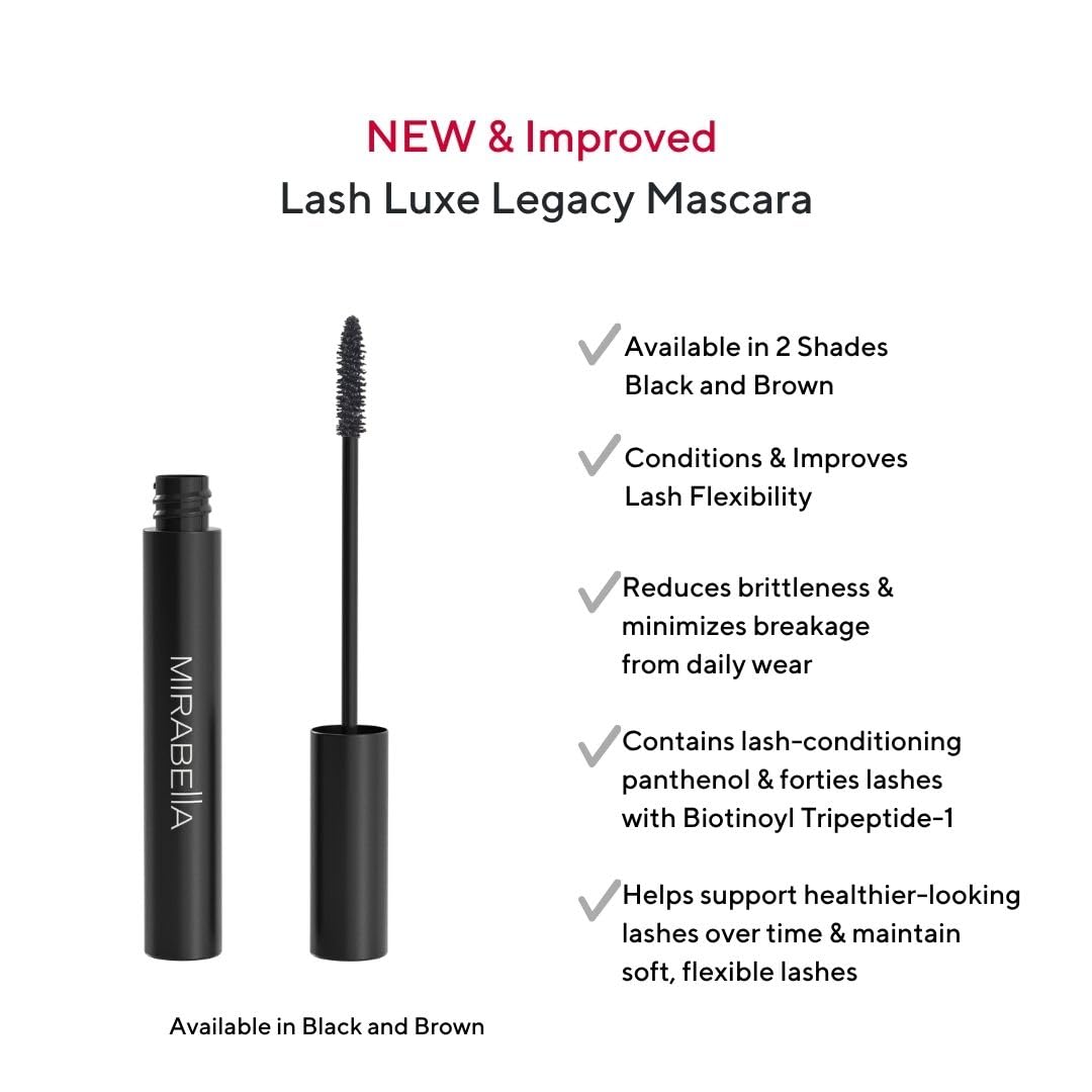Mirabella Lash Luxe Legacy Mascara, Black, Lengthening & Volumizing Buildable Mascara, Clump-Resistant Formula, 8 mL / 0.27 fl oz