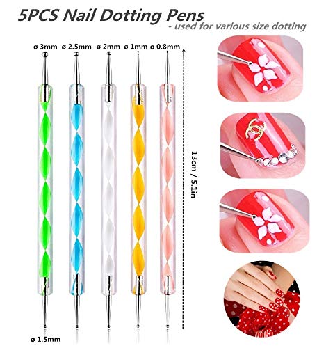 5PCS Dotting Pens with 3 PCS Nail Painting Brushes, Nail Art Design Tools Beauty and Personal Care FULINJOY