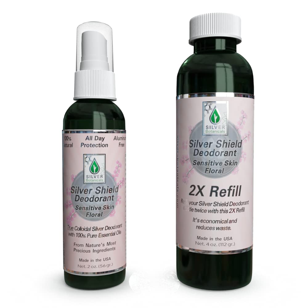 Silver Shield Deodorant - Sensitive Skin Formula - Floral Scent - Spray-on Version, All Natural Colloidal Silver Deodorant, 2 oz. Beauty and Personal Care Silver Botanicals