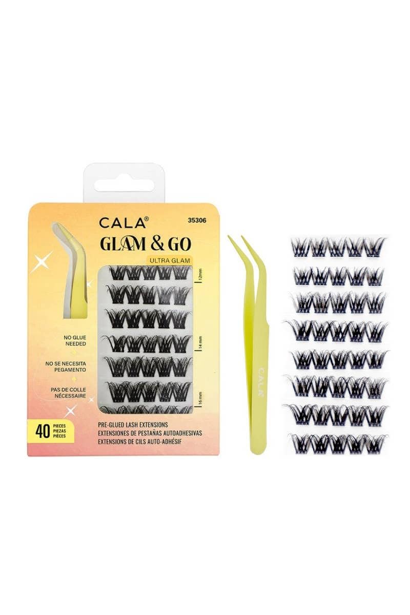 CALA GLAM & GO - ULTRA GLAM PRE-GLUED CLUSTERS, 40 Pieces with Applicator