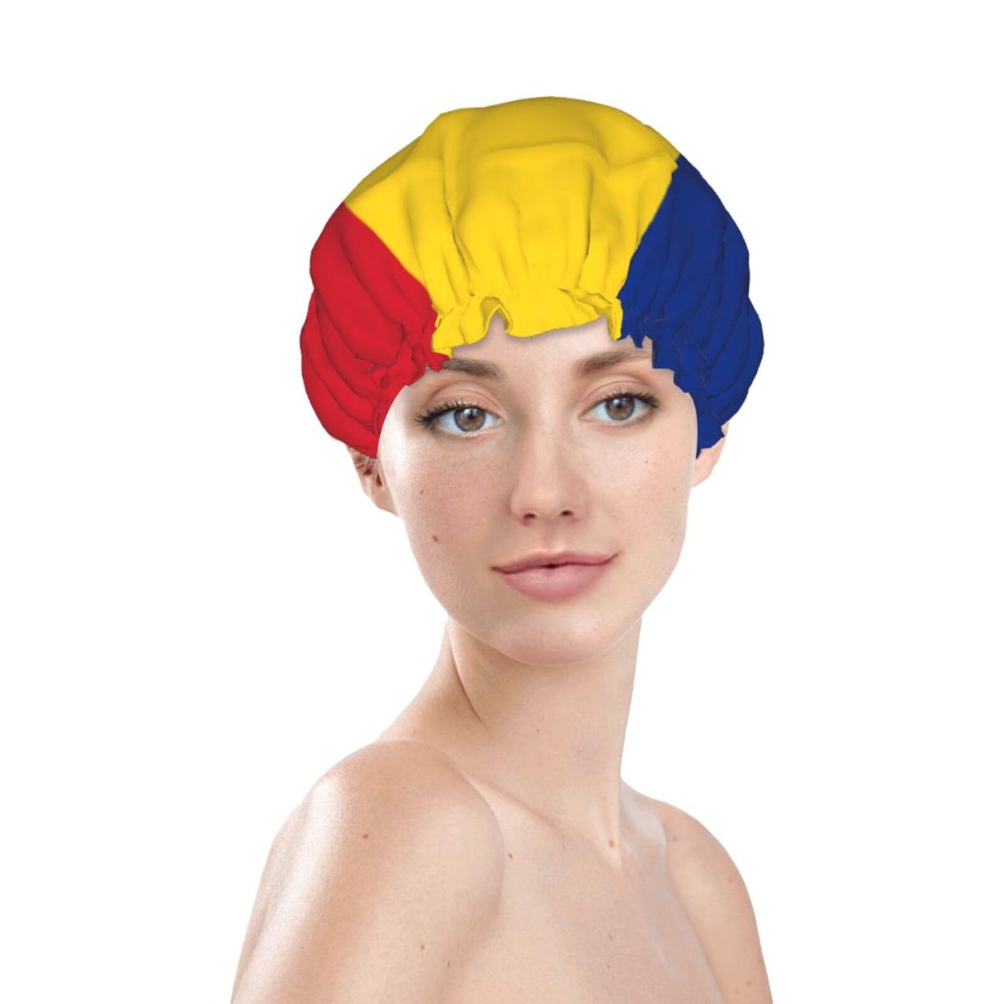 Romanian Flag Prints Shower Cap Double Layer Lined Waterproof Bathing Shower Hat Beauty and Personal Care Hayyett