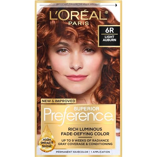 L'Oreal Paris Superior Preference Luminous Fade-Defying Permanent Hair Color, Hair Dye For Up to 9 Weeks of Radiance, Light Auburn 6R, 1 Hair Dye Kit Beauty & Personal Care L'Oreal Paris