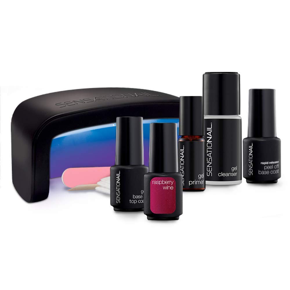SensatioNail Gel Nail Polish Starter Kit, Raspberry Wine Red - At-Home Gel Nail Kit with Everything Needed for 10 Manicures - Lasts up to 2 Weeks