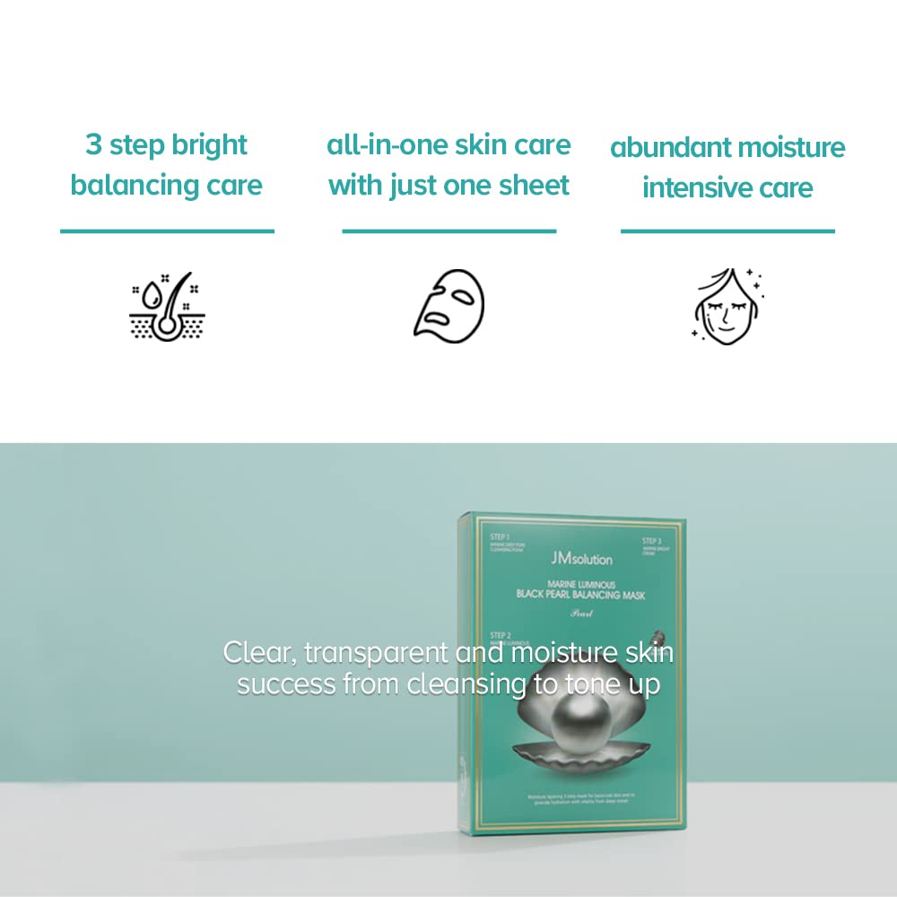 JMsolution Marine Luminous Black Pearl 3 Step Mask (10 Sets) | Bubble Cleanser + Black Sheet Mask + Finishing Cream | Oil & Moisture Balance Korean Beauty & Personal Care JMsolution