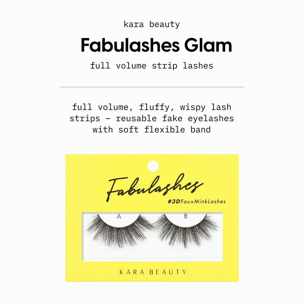 KARA BEAUTY Fabulashes Glam 3D Faux Mink Strip Lashes - Full Volume, Fluffy, Wispy Lash Strips - Reusable Fake Eyelashes with Soft Flexible Band Beauty & Personal Care Kara Beauty