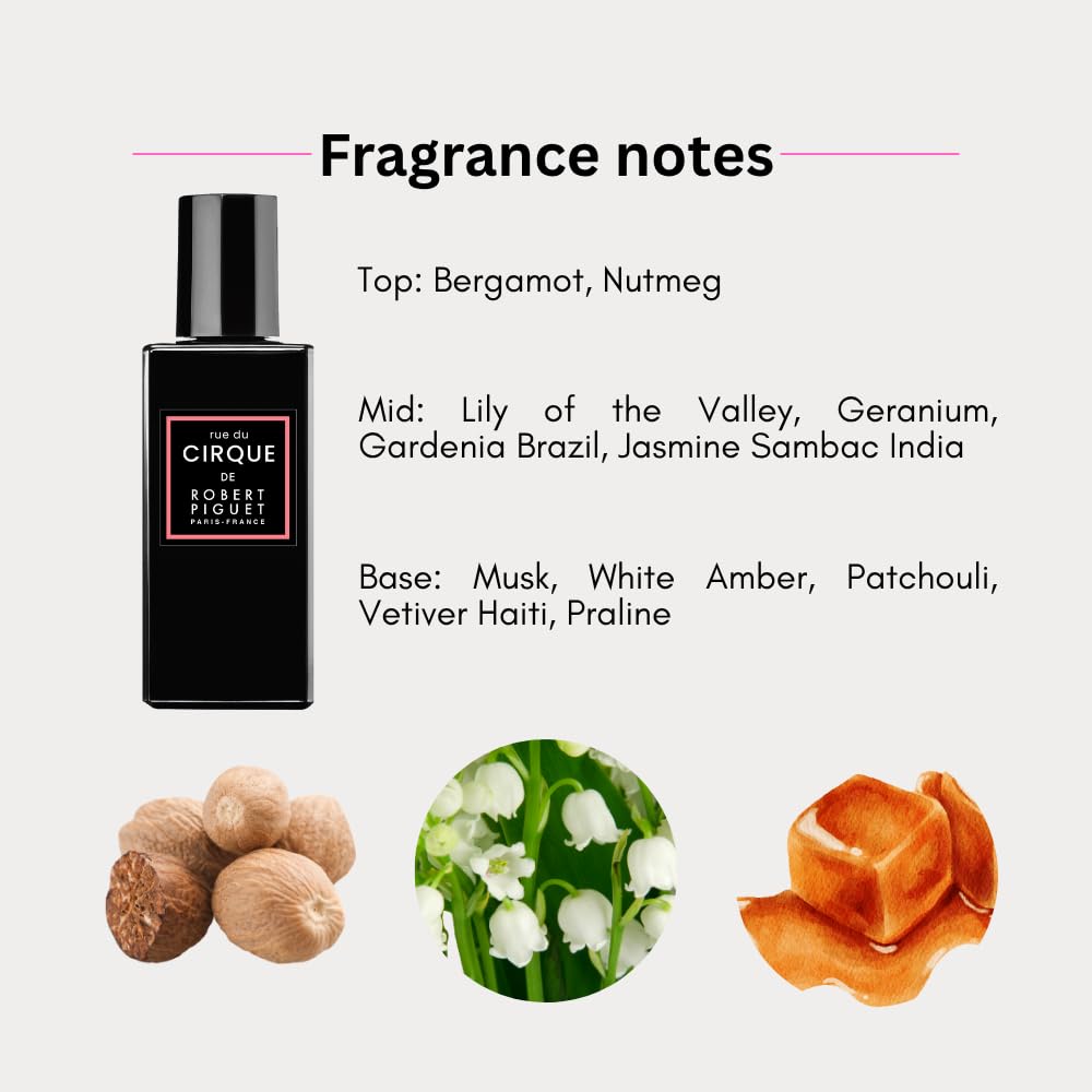 Robert Piguet Rue du Cirque Eau de Parfum Spray - Floral Perfume with Notes of Nutmeg, Jasmine & Praline - Made in France, 3.4 Fl Oz Beauty & Personal Care Robert Piguet