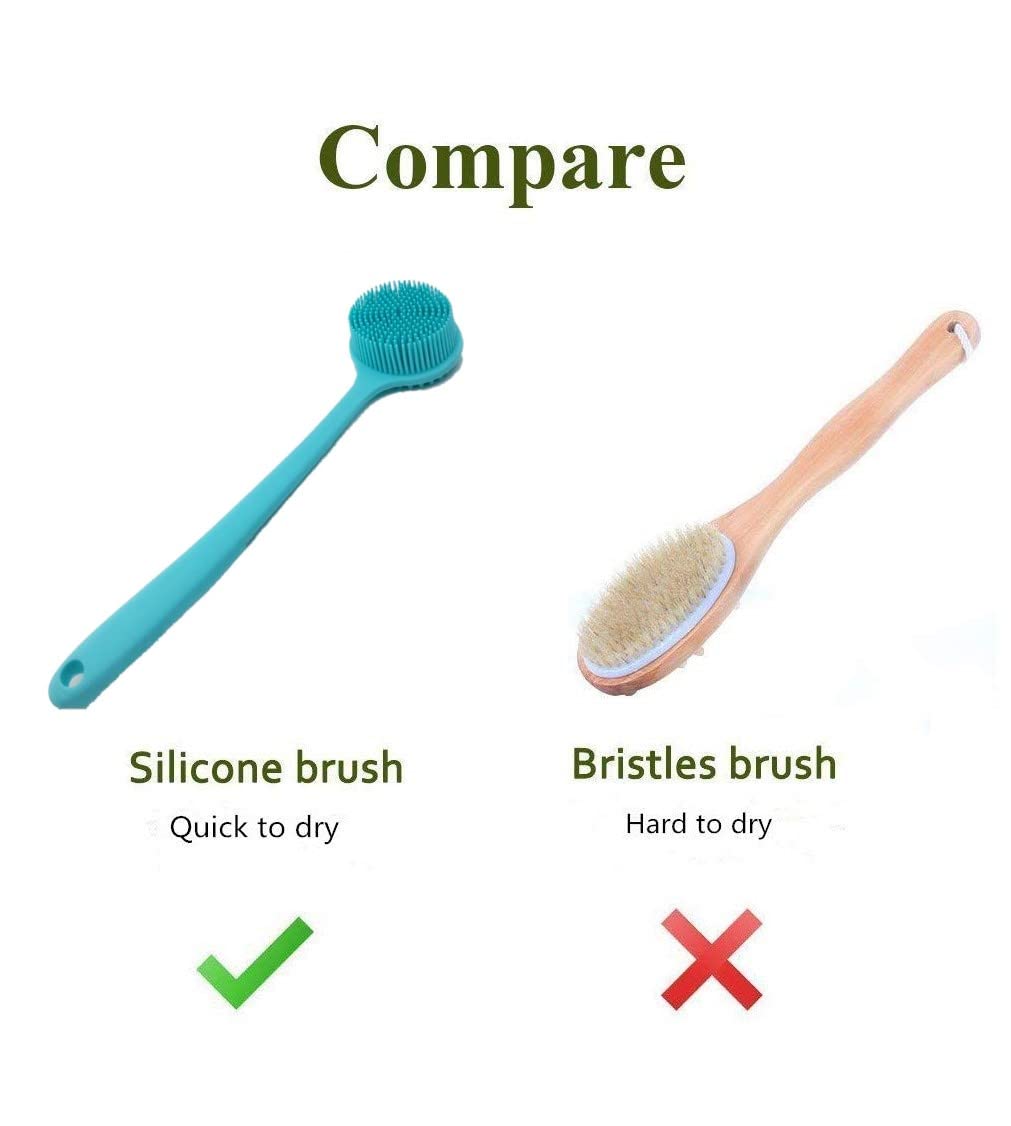 Long Handle Silicone Body Scrubber for Shower, Dual-Sided Back Scrubber Brush with Soft Bristles&Massage Nodes, Exfoliating Bath Brush for Hard Beauty and Personal Care Cinlitek