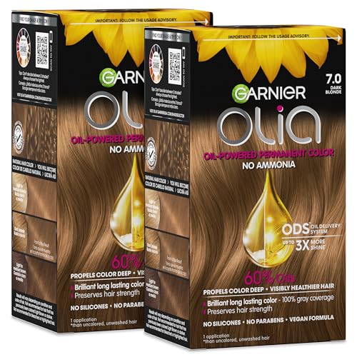 Garnier Olia Hair Color, Ammonia-Free Permanent Hair Dye, Oil-Powered Formula for 100% Gray Coverage and 3x Shinier Hair, Vegan & Cruelty Free, 7.0 Beauty & Personal Care Garnier