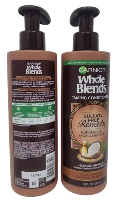 Garnier Whole Blends Sulfate Free Remedy Coconut Oil Conditioner for Frizzy Hair - 12 fl oz (PACK OF 2)