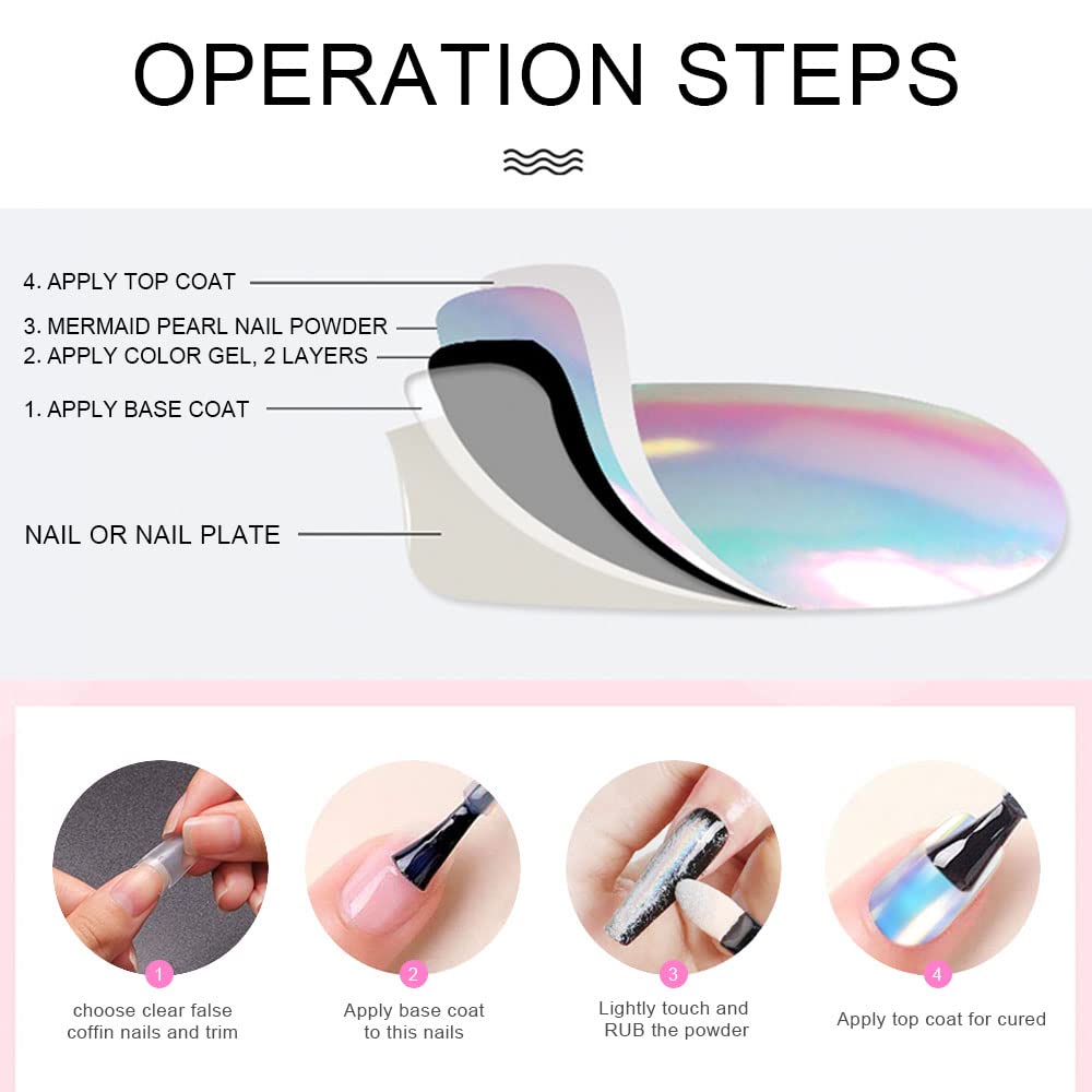 evpct 2Pcs Pearl White Mermaid Aurora Chrome Nail Powder Kit for Gel Nails Polish Rainbow Holographic Iridescent Chameleon Metallic Neon Nail Pigment Beauty & Personal Care evpct