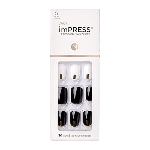 imPRESS Design, Press On Nails, Midnight Drive, Black and White, Short, Size, Squoval, Shape, Includes 30 Nails, Prep Pad, Instructions Sheet, 1 Beauty & Personal Care imPRESS