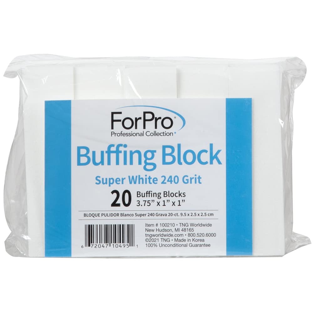 ForPro Professional Collection Super White Buffing Block, 240 Grit, Four-Sided Manicure and Pedicure Nail Buffer, 3.75” L x 1” W x 1” H, 20-Count Beauty & Personal Care ForPro Professional Collection