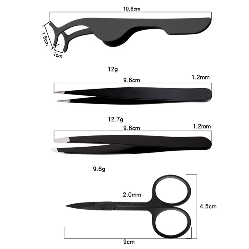 4pcs/Set Black Nose Eyelash Hair Removal Eyebrow Tweezer Flat Tip Clip Curved Scissors Trimmer Beauty and Personal Care PNAWLLCF
