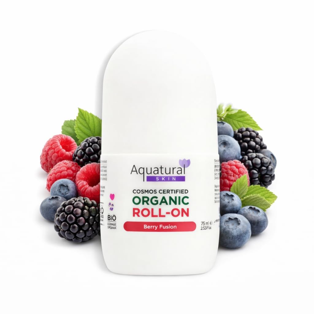 Aquatural Organic Deodorant Women & Men Roll On, Natural Formula for Sensitive Skin, Long-Lasting Odor Protection, Berry Fusion Scent 2.53 Fl Oz Beauty and Personal Care Aquatural