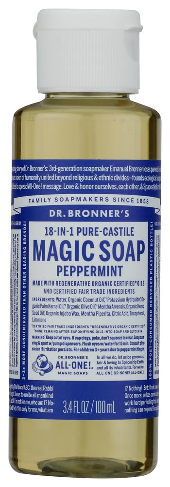 Dr. Bronners, Castile Soap Peppermint 18 In 1 Organic, 3.4 Fl Oz Beauty & Personal Care Dr. Bronner's