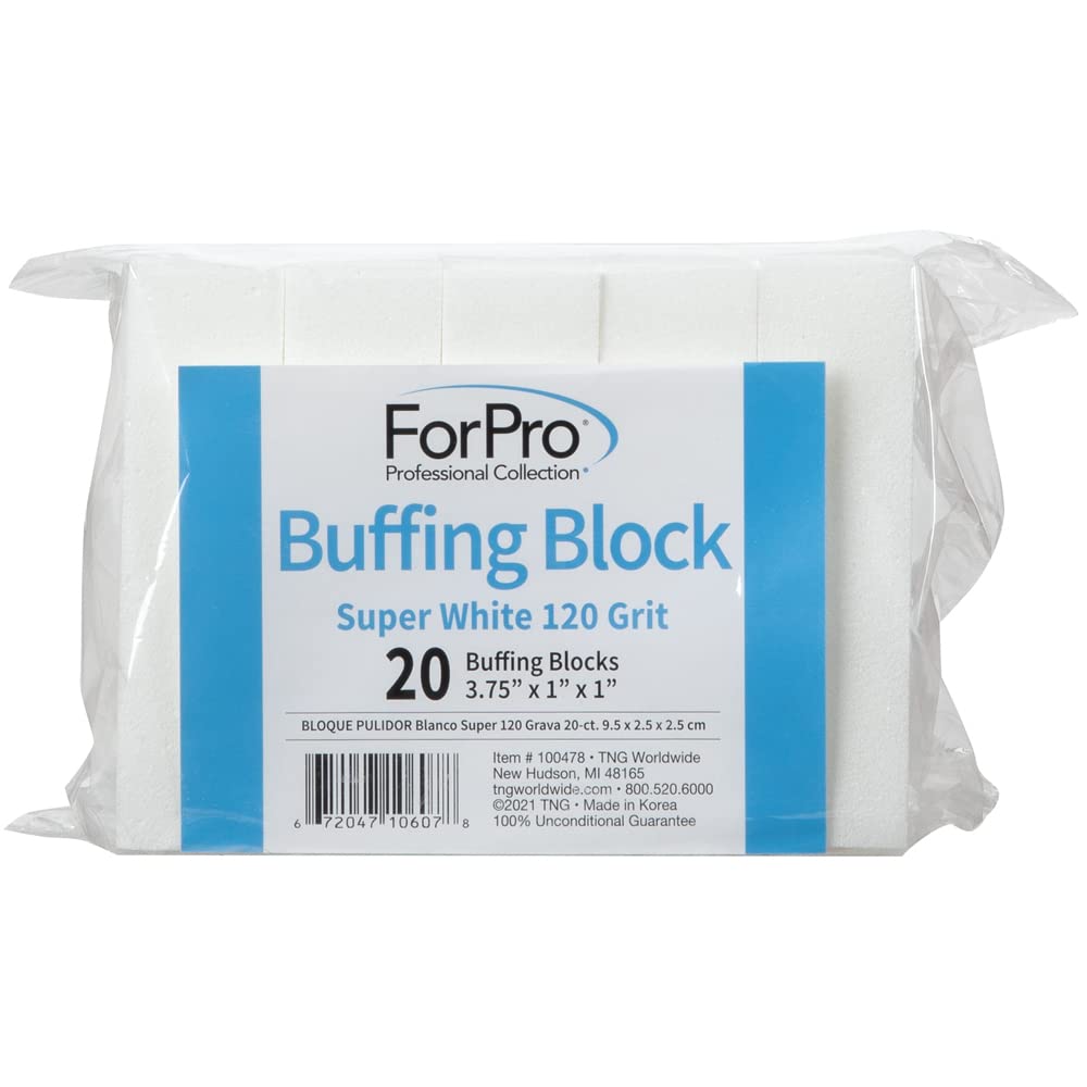ForPro Professional Collection Super White Buffing Block, 120 Grit, Four-Sided Manicure and Pedicure Nail Buffer, 3.75” L x 1” W x 1” H, 20-Count Beauty & Personal Care ForPro Professional Collection