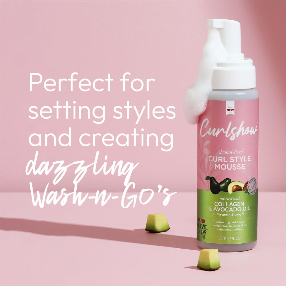 ORS Olive Oil Curlshow Curl Style Mousse Infused with Collagen & Avocado Oil for Strength & Length, Alcohol Free (7.0 oz) Beauty & Personal Care ORS