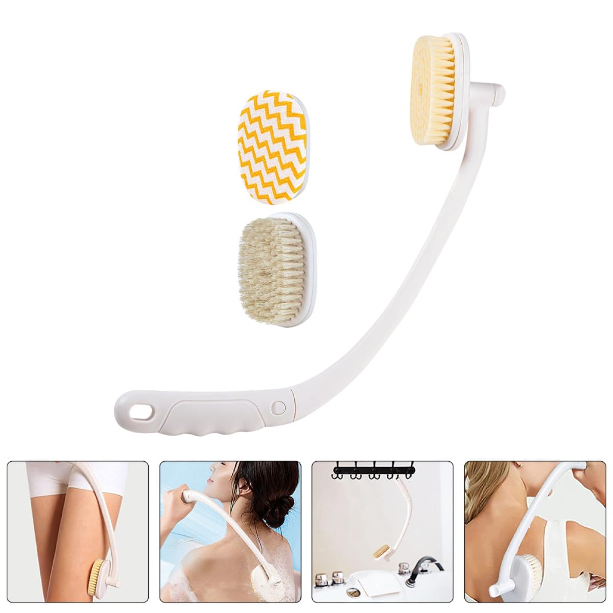 Baluue Long Handle Bath Massage Brush Set with 3 Replacement Heads, Back Scrubber Body Exfoliator for Elderly, Anti-Slip Shower Brush for Bathing Beauty and Personal Care Baluue