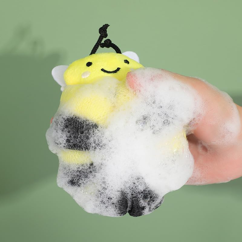 Ximimark 2 pcs Bee Loofah Sponge Cartoon Bee Bath Sponge Shower Sponge Balls Shower Washing Exfoliating Beauty and Personal Care Ximimark