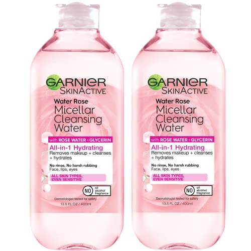 Garnier Micellar Water with Rose Water and Glycerin, Hydrating Facial Cleanser & Makeup Remover, For All Skin Types, Vegan, Cruelty Free, 13.5 Fl Oz Beauty & Personal Care Garnier