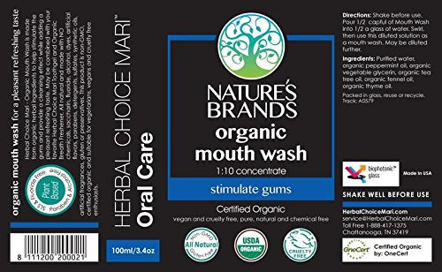 Organic Mouth Wash Concentrate by Herbal Choice Mari (3.4 Fl Oz Glass Bottle) - No Toxic Synthetic Chemicals Beauty & Personal Care Herbal Choice Mari