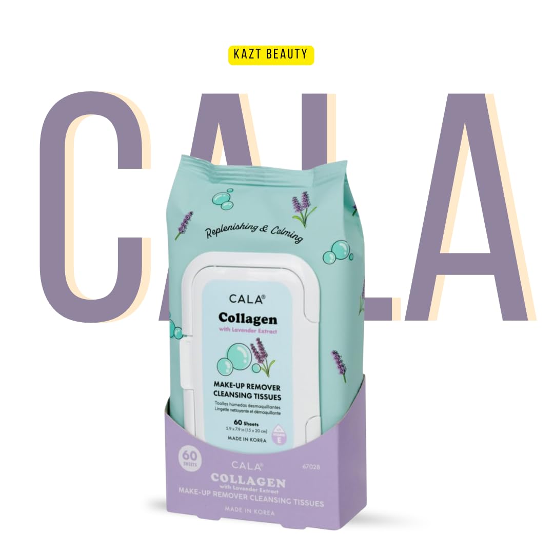 CALA Collagen Makeup Remover Cleansing Tissues, Waterproof Eye Makeup Wipes, Deep Cleansing Face Towelettes Leave Skin Soft Smooth Moisturized, Free