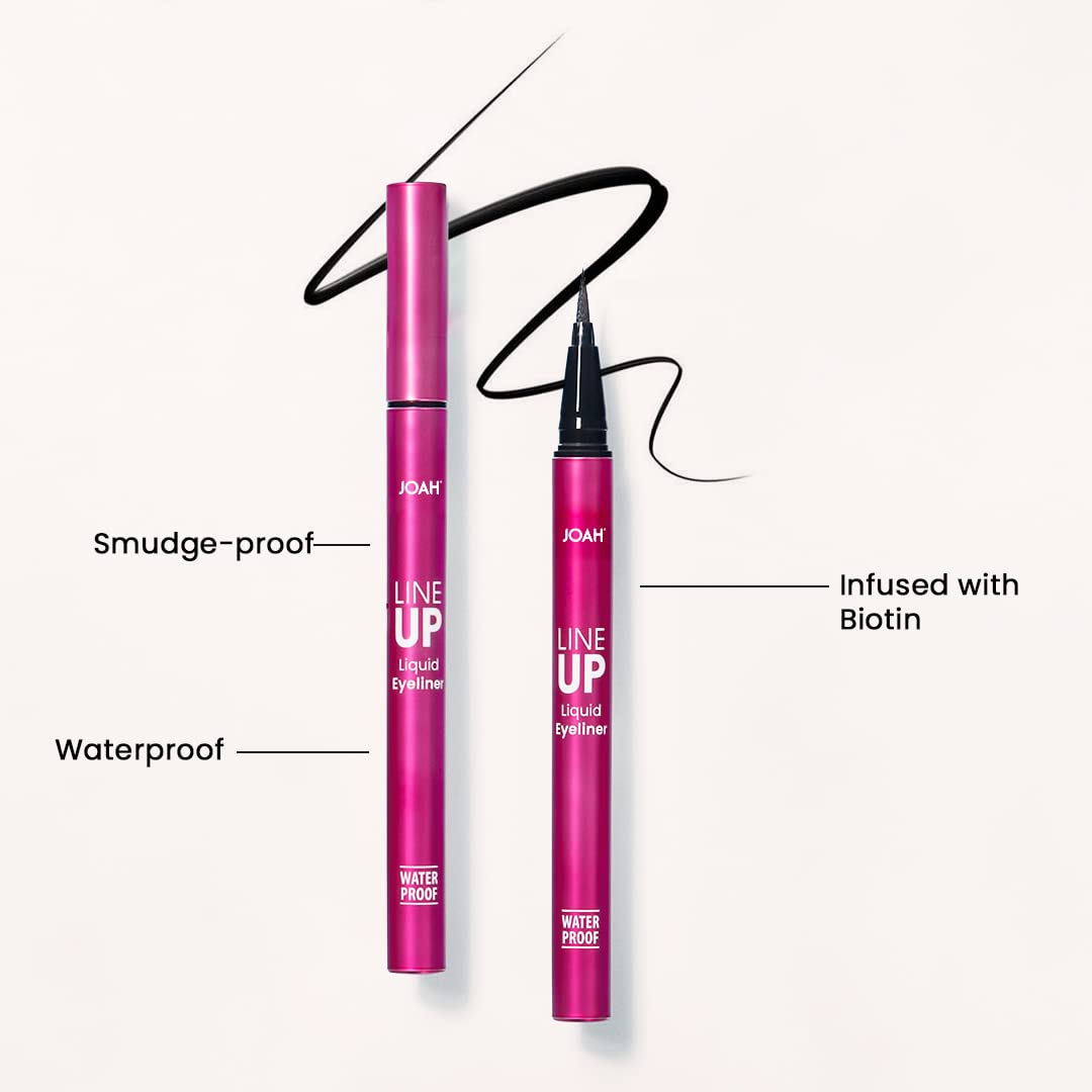 JOAH Line Up Liquid Eyeliner with Precision Felt Tip, Fast-Drying & Waterproof, Long Lasting, Smudge Proof Eye Liner, Effortless Control, Biotin