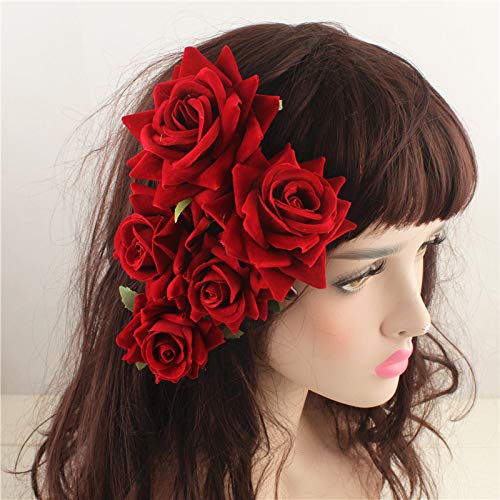 Rose Flower Hair Clip 3D Red Roses Flower Hair Accessories Comb Piece for Girls Women Bride Wedding Hair Clip Flamenco Dancer Hairpins Headwear Beauty & Personal Care ShiQiao Spl