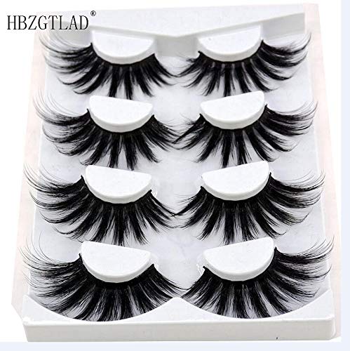 HBZGTLAD NEW 4 Pairs 3D Mink Hair False Eyelashes Criss-cross Wispy Cross Fluffy length 25mm Lashes Extension Handmade Eye Makeup Tools (MDR-4)