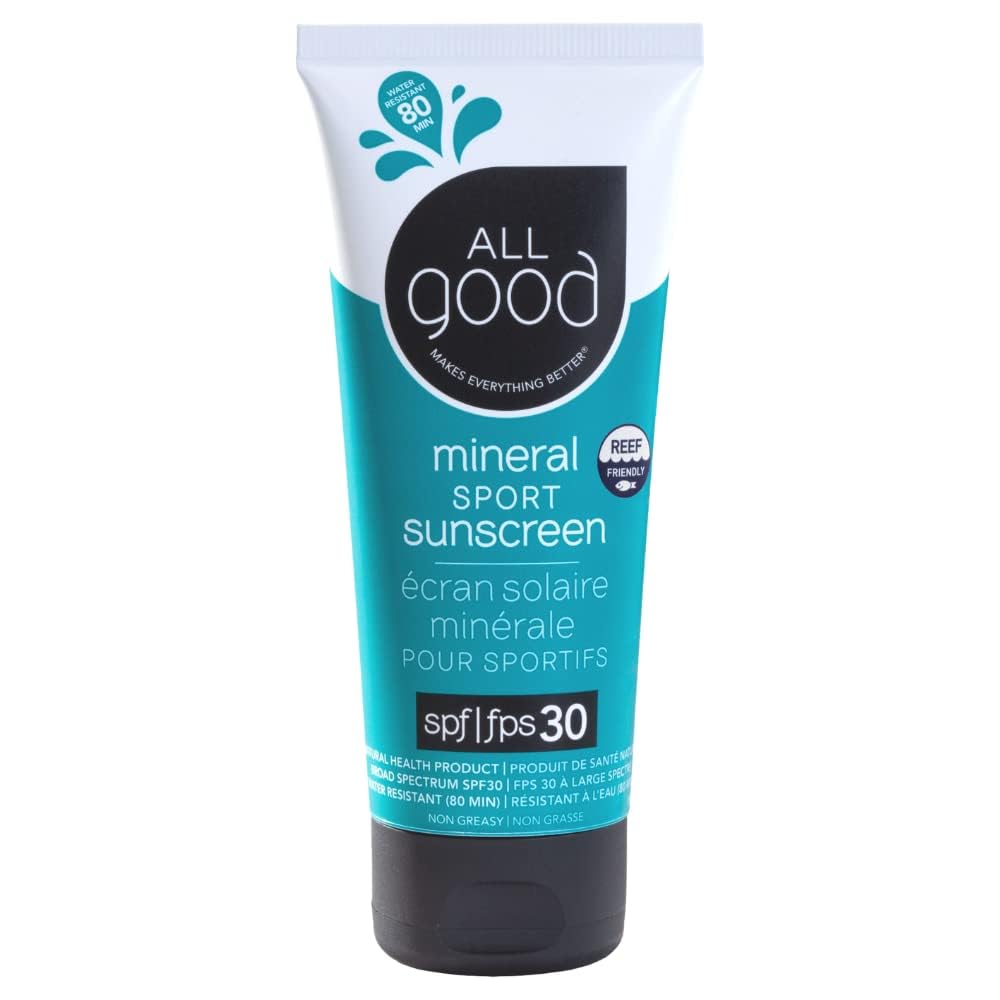 All Good Sunscreen - Sport Mineral Sunscreen Lotion, Reef Friendly, SPF 30+ for Face & Body, Water & Sweat Resistant (3 oz) Beauty & Personal Care All Good Makes Everything Better