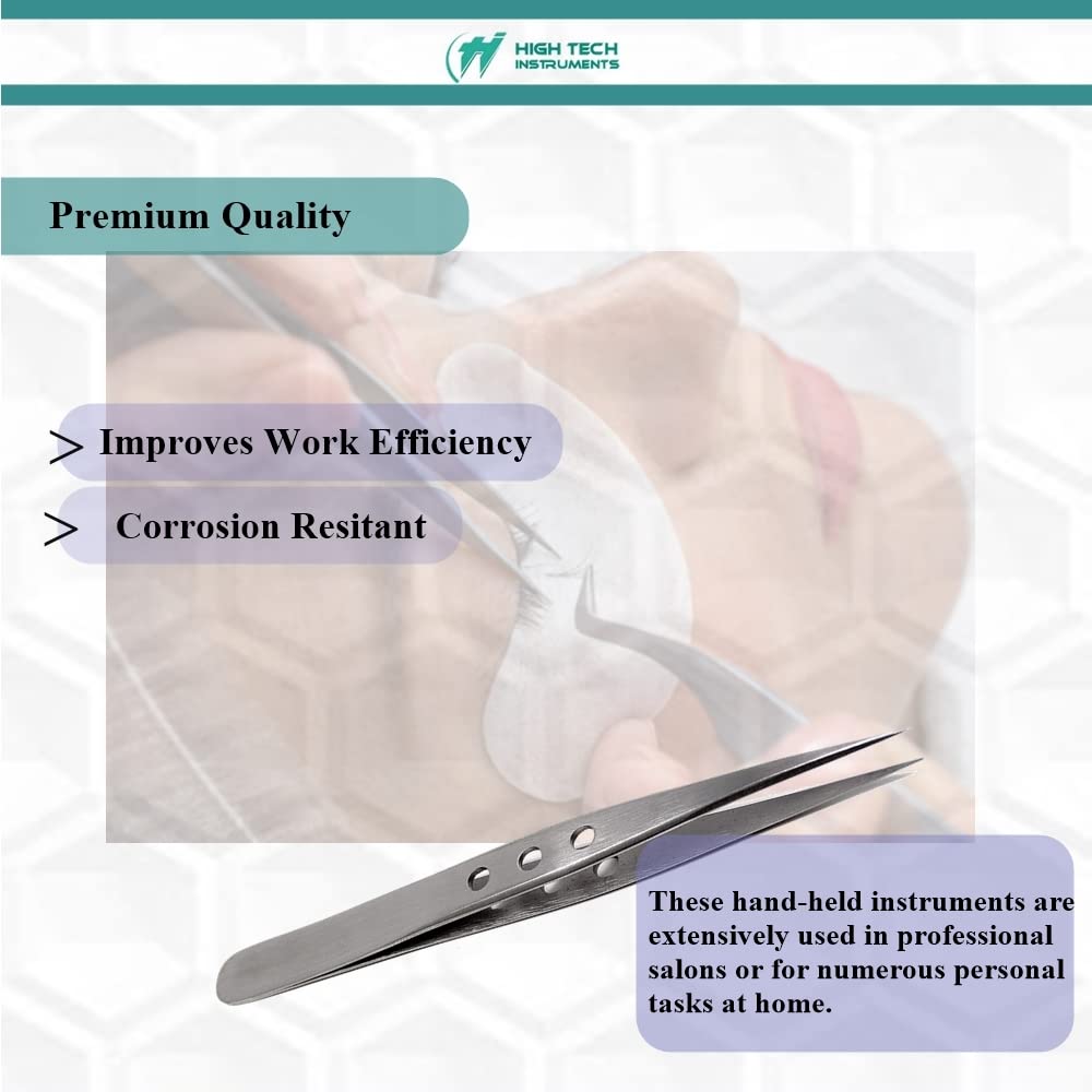 Professional Stainless Steel Tweezers 4.75" with Fine Precision Tips for Facial Hair, Splinter and Ingrown Hair Removal Used by Women & Men Beauty and Personal Care HIGH TECH INSTRUMENTS