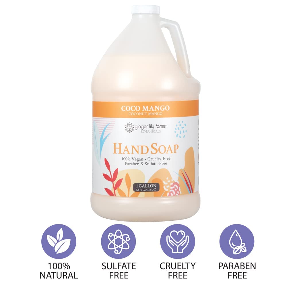 Ginger Lily Farms Botanicals All-Purpose Liquid Hand Soap Refill, Coco Mango, 100% Vegan & Cruelty-Free, Coconut Mango Scent, 1 Gallon (Pack of 4) Beauty & Personal Care Ginger Lily Farms